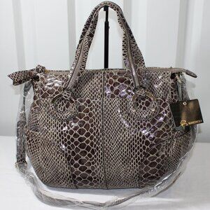 b. Makowsky Womens Margot Shopper Tote Truffle Snakeskin Leather Bag NWT